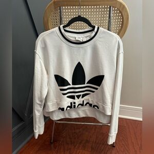 White and black adidas cropped crewneck sweater. Lightly worn